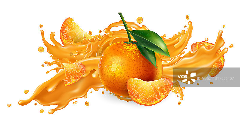 撒上果汁和新鲜的橘子图片素材