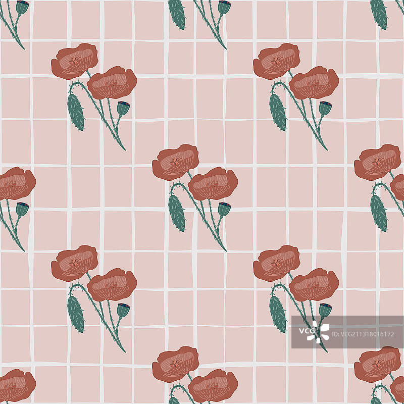 淡红的罂粟花无缝涂鸦图案图片素材