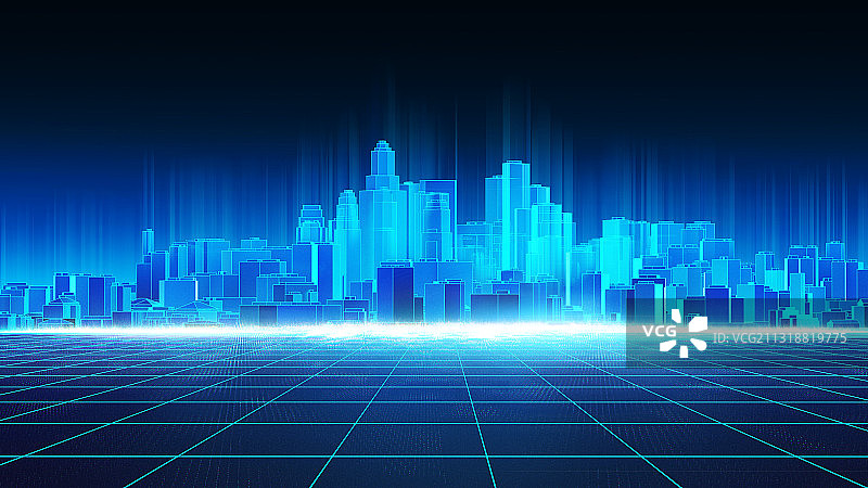 3D全息投影蓝色科技城市图片素材