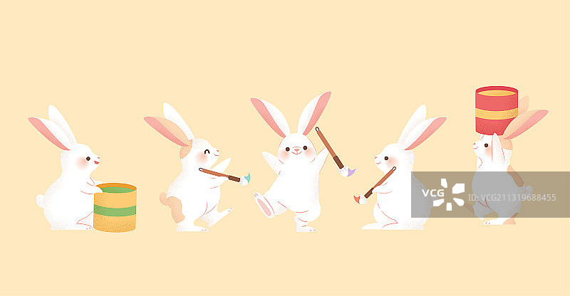 复活节兔子手拿颜料及画笔角色集合图片素材
