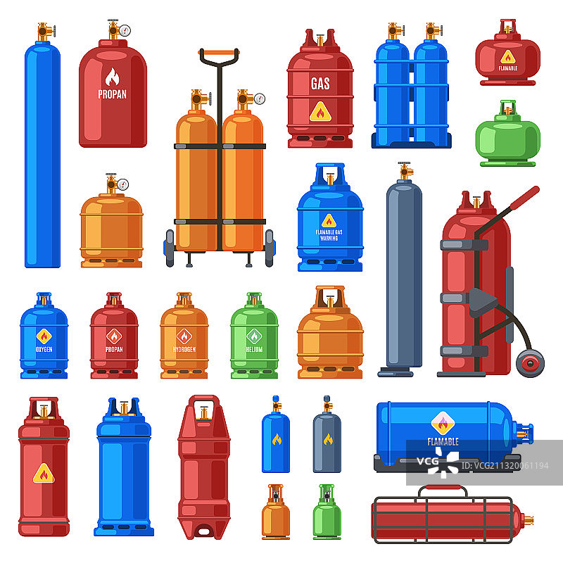气瓶中有丙烷、氧气和丁烷金属图片素材