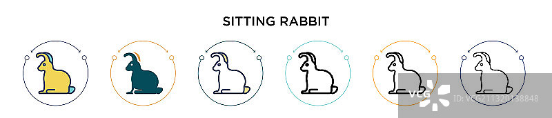 坐着的兔子图标在填充细线轮廓图片素材
