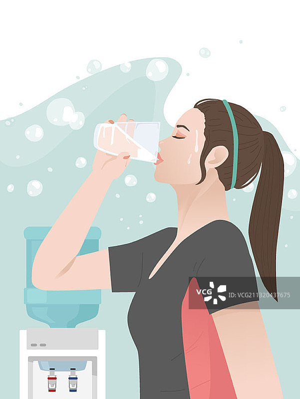 矢量插图的女人喝杯水图片素材