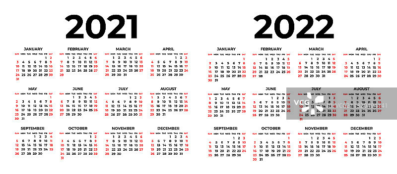 白色背景上的2021年和2022年日历图片素材