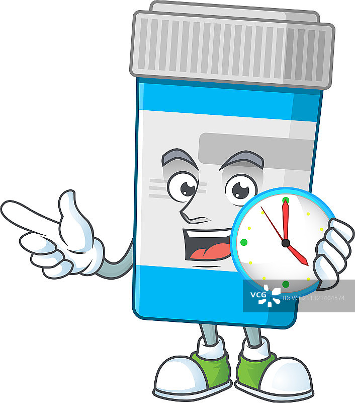 医药瓶吉祥物设计抱圆钟图片素材