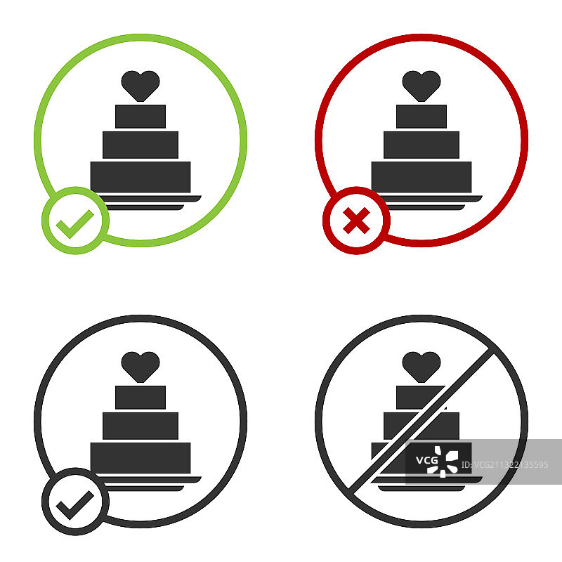 黑色婚礼蛋糕与心的图标孤立上图片素材