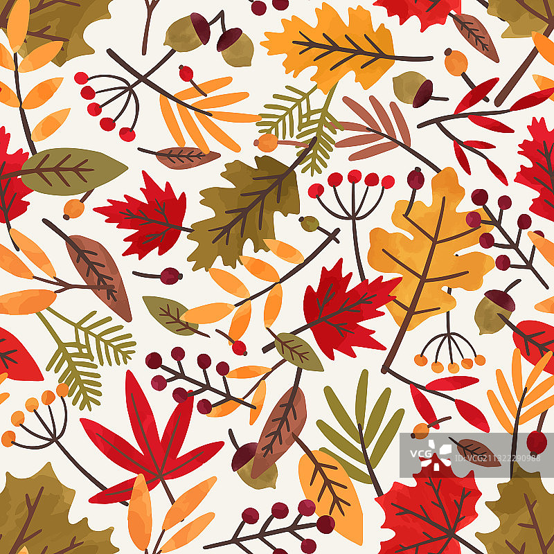 无缝图案与秋叶和浆果图片素材
