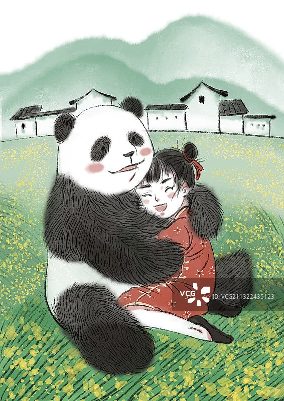 熊猫与女孩图片素材