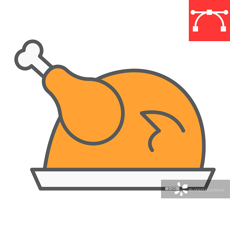烤火鸡颜色线标志感恩节和图片素材