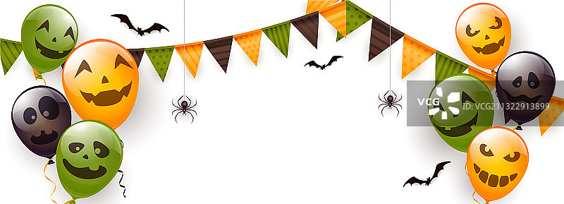 白色万圣节的气球上有蜘蛛和蝙蝠图片素材