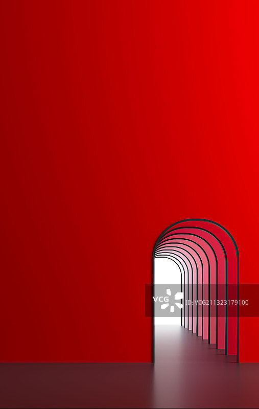 红色背景拱门长廊图片素材