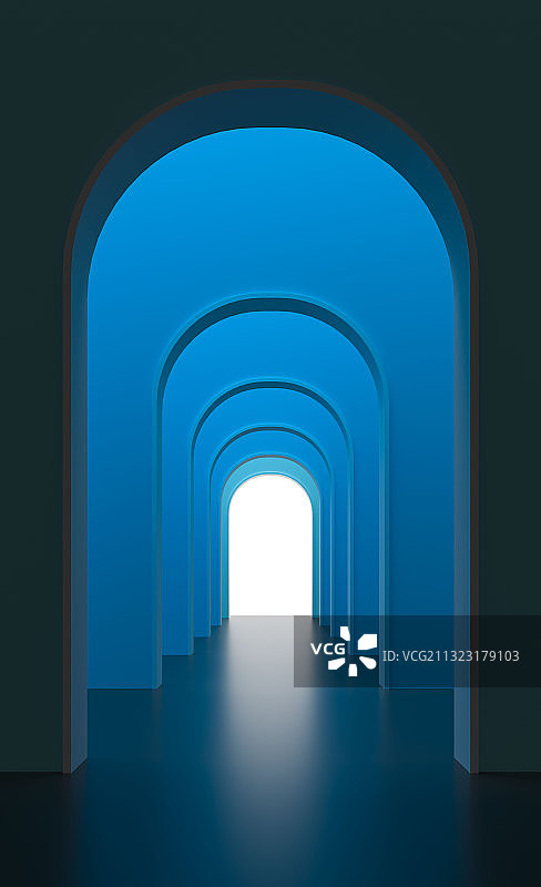 蓝色拱门长廊图片素材