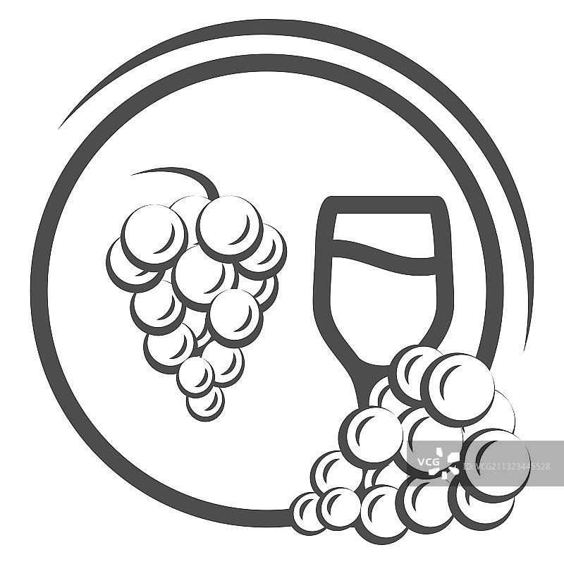 玻璃葡萄酒与葡萄行图标葡萄酒节图片素材