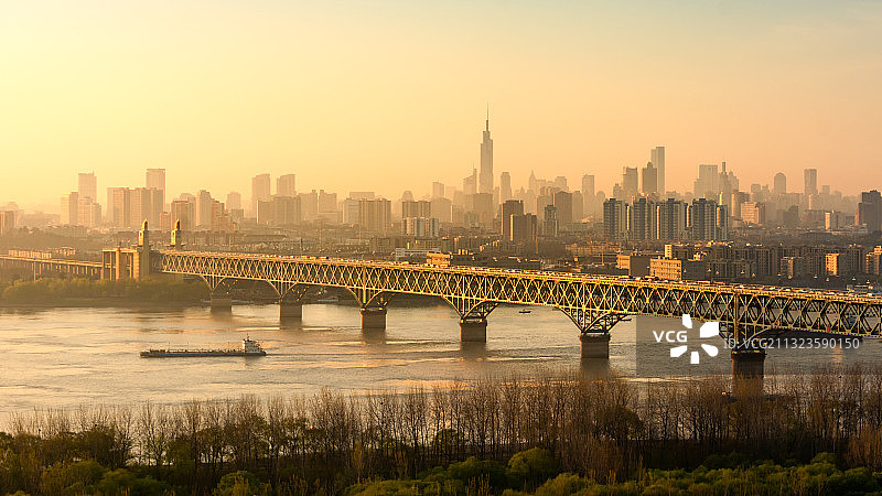 南京长江大桥日出图片素材