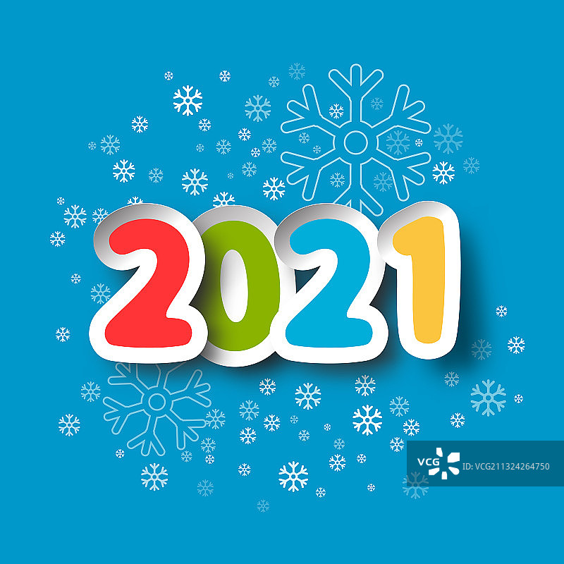 2021年新年剪纸上的数字是蓝色的图片素材
