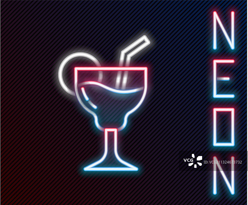 发光的霓虹灯线鸡尾酒和酒精饮料的图标图片素材