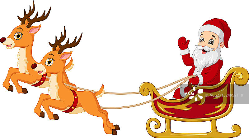 卡通圣诞老人驾着驯鹿雪橇图片素材