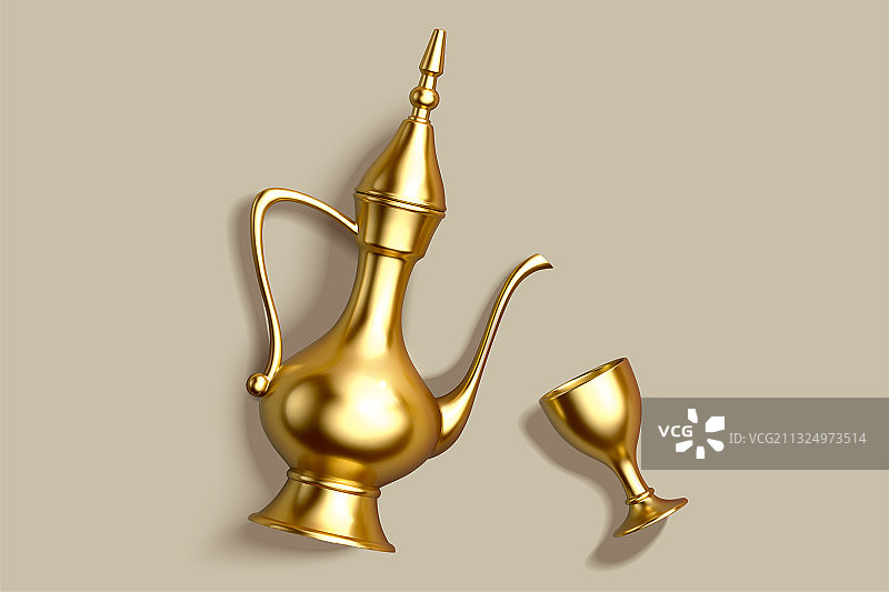 3D金色阿拉伯咖啡壶素材图片素材