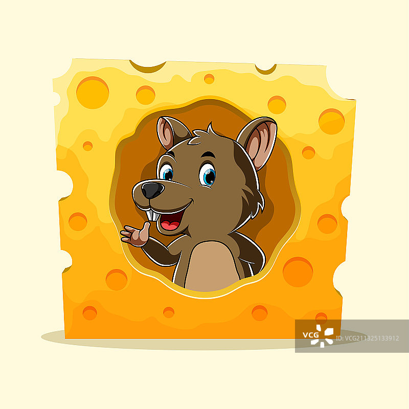 棕色的老鼠站在洞奶酪图片素材