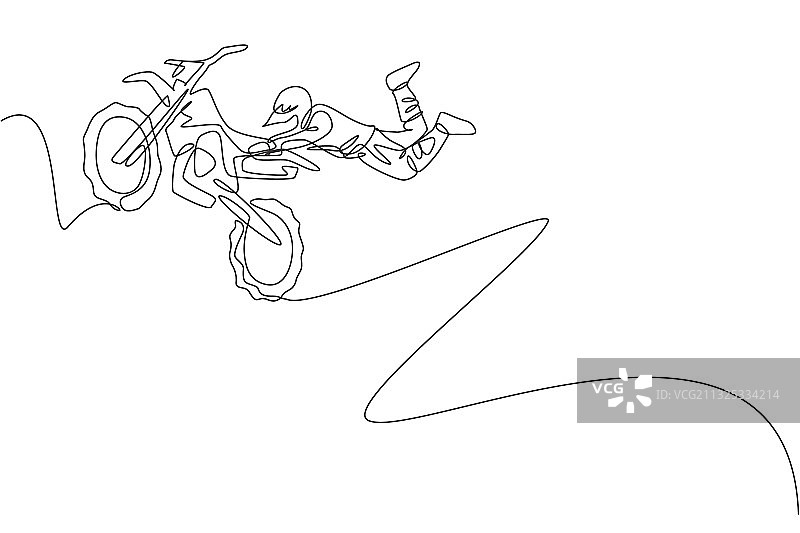 单连续线画年轻的摩托车越野赛图片素材