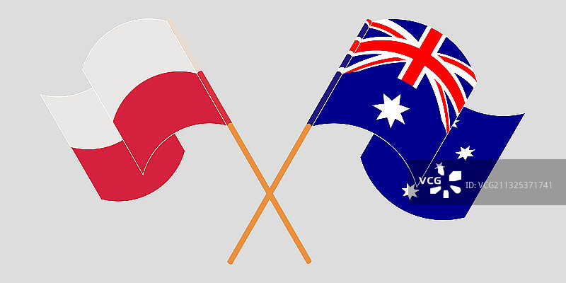 波兰和澳大利亚国旗交叉挥舞图片素材