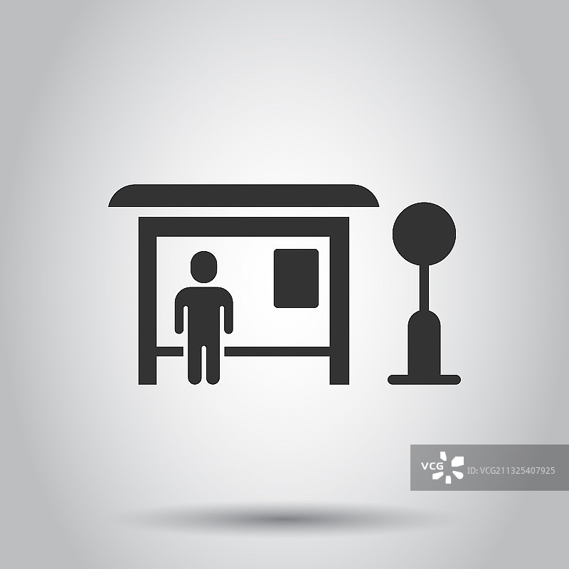 公共汽车站图标在平坦风格自动停止在白色图片素材