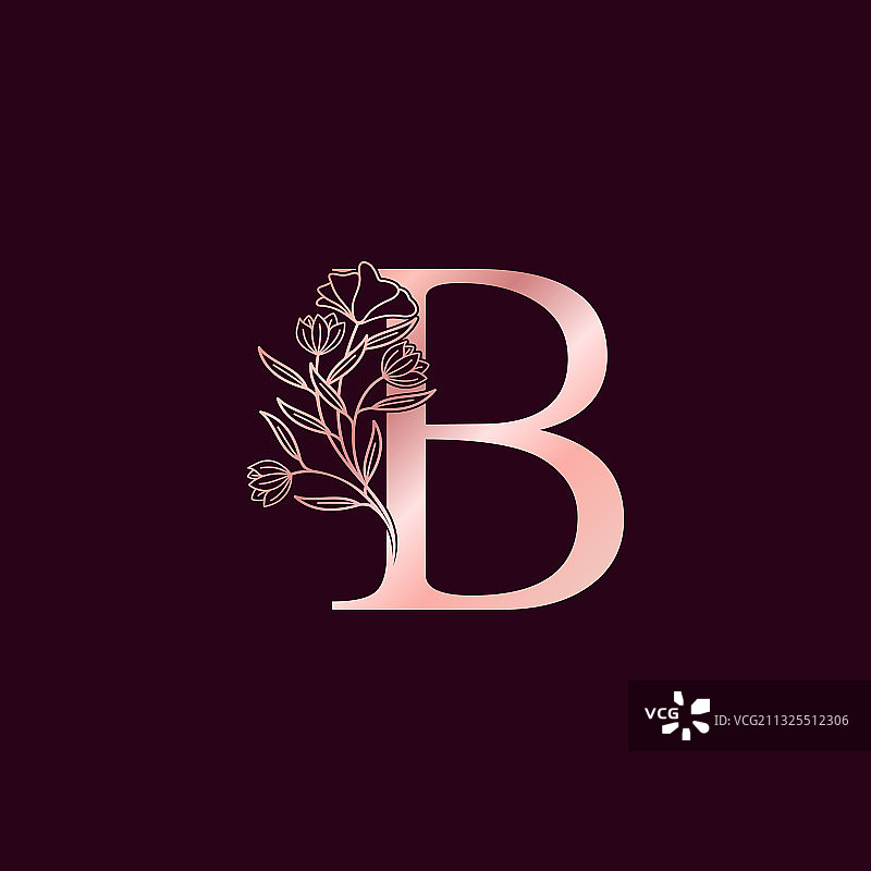 金玫瑰花字母b豪华优雅标志图片素材