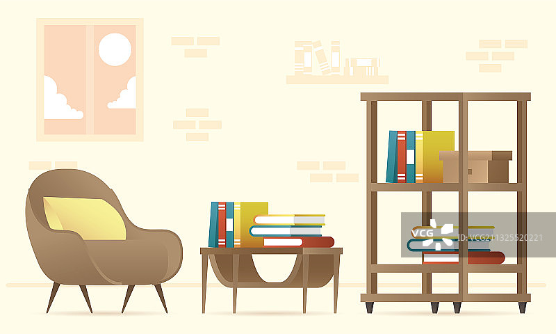 书柜和沙发家具房子设置图标图片素材