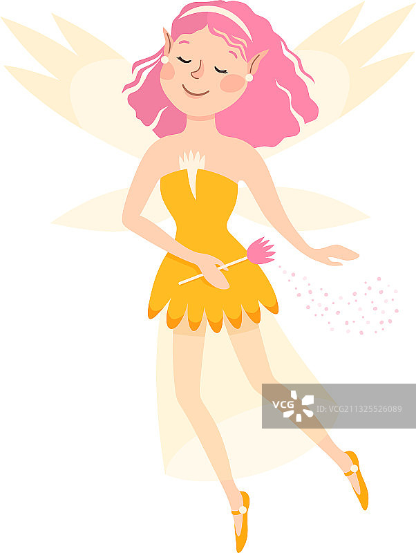 可爱的仙女带着魔法棒，可爱的翅膀小精灵图片素材