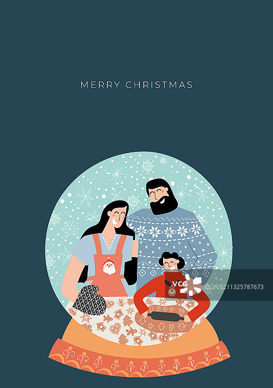 圣诞贺卡与欢乐的家庭节日场景在一起图片素材