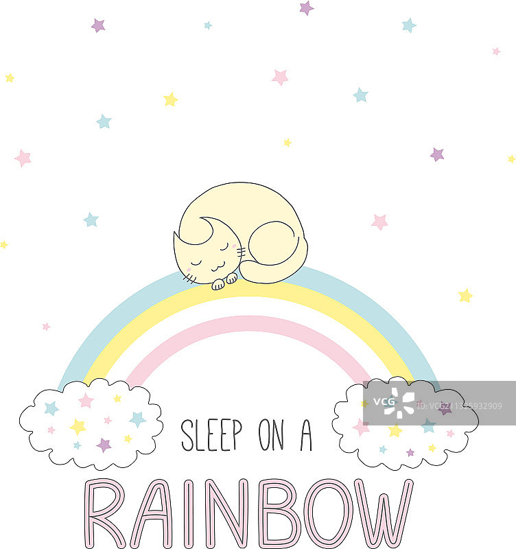 和猫一起睡在彩虹上图片素材