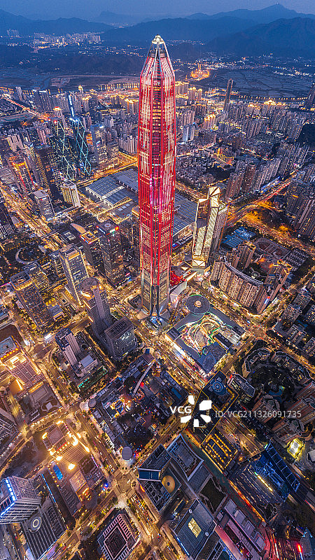 广东深圳福田CBD城市天际线夜景航拍图片素材