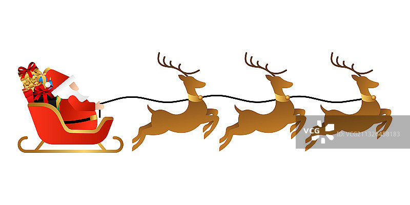圣诞老人在雪橇上，驯鹿被孤立在上面图片素材