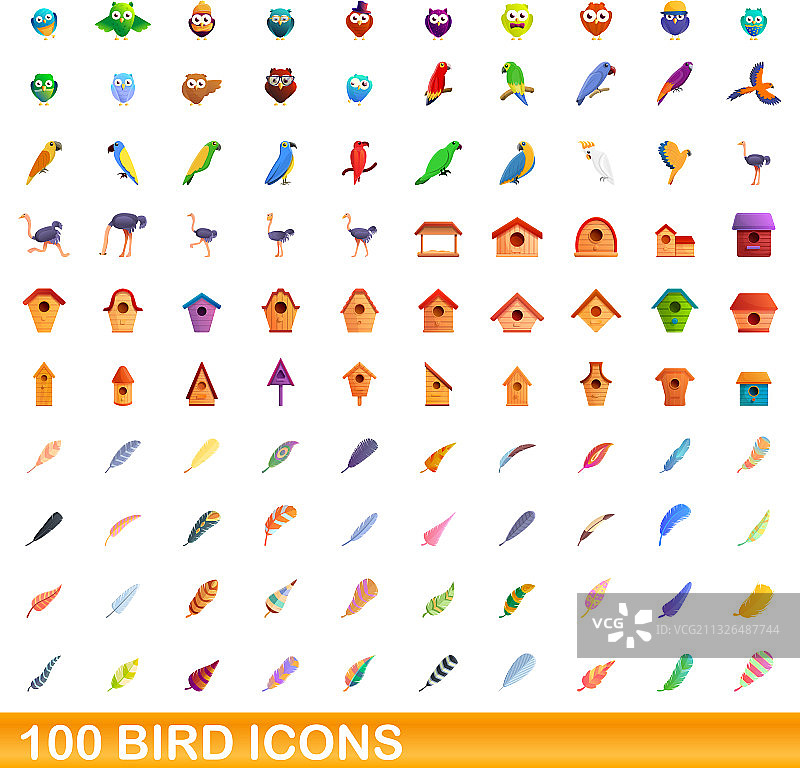 100鸟图标设置卡通风格图片素材