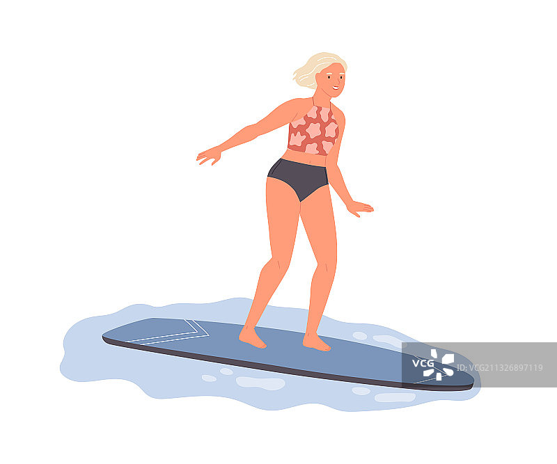 女性冲浪者在冲浪板上活跃着女性图片素材