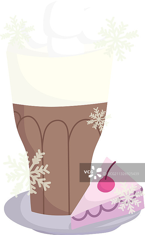 冬季巧克力杯和切片甜蛋糕设计图片素材