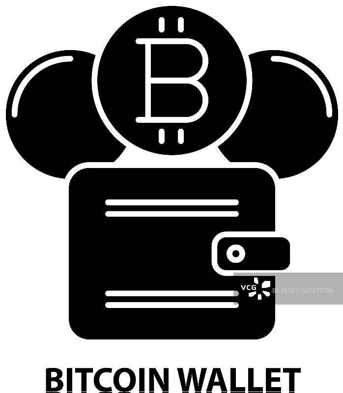 比特币钱包图标与黑色标志图片素材
