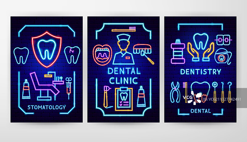 牙科霓虹传单概念图片素材