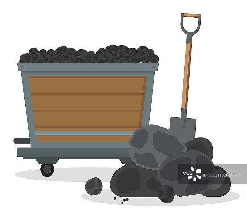 矿车里装着煤和一堆黑石头图片素材