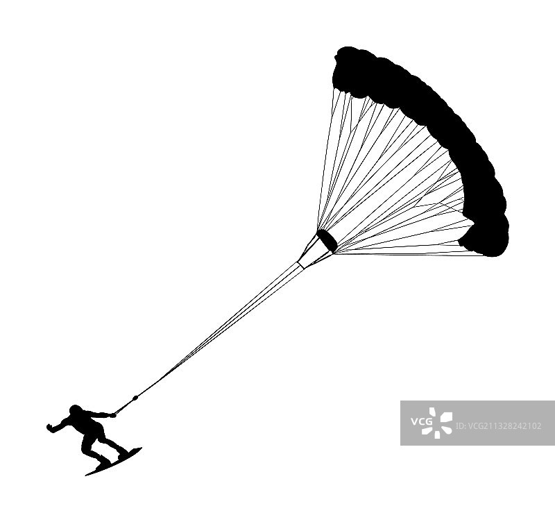 男子骑风筝板剪影孤立图片素材