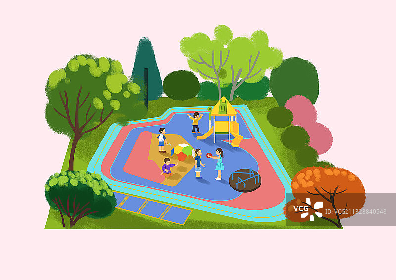 社区游乐设施儿童游玩小区孩子玩耍插画图片素材