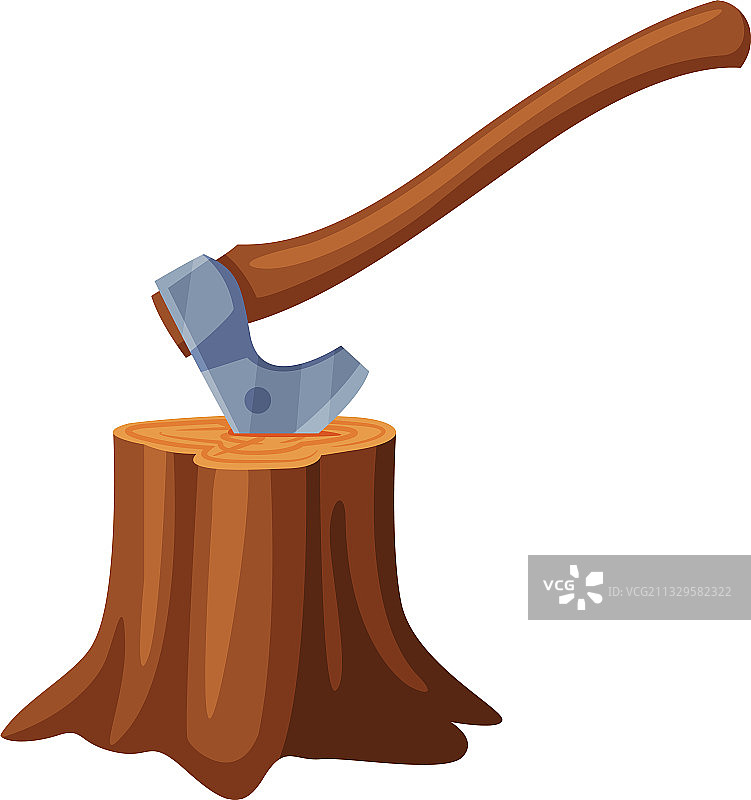 木柄斧卡在树桩上图片素材