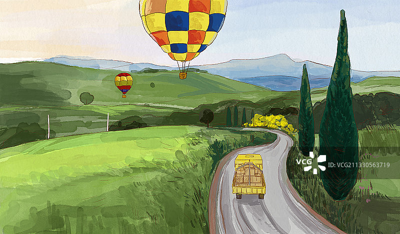 风景户外热气球图书插图商业插画图片素材