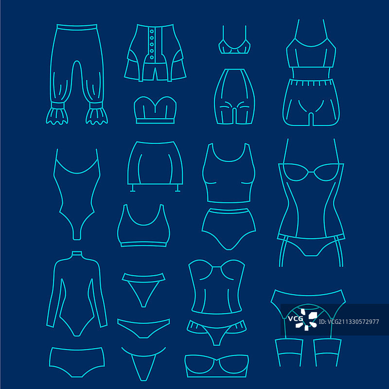 女性内衣演变细线设计图标图片素材