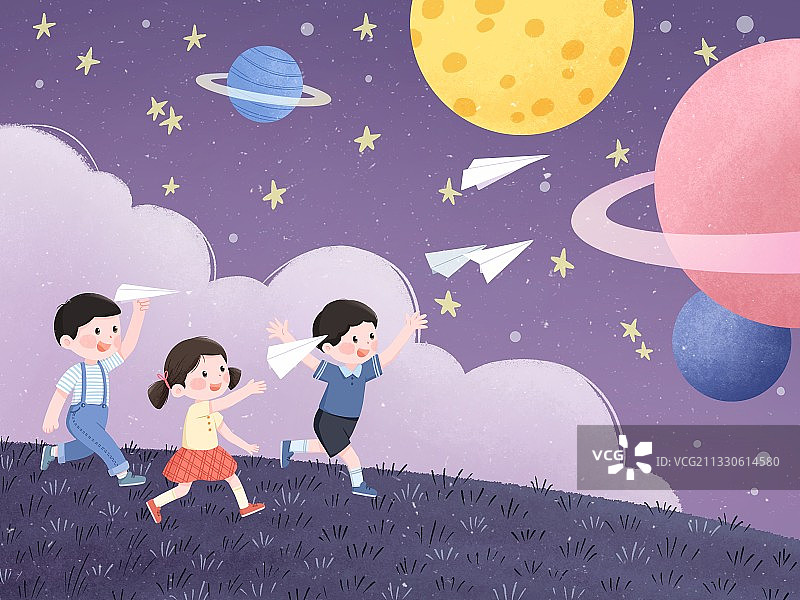 儿童星球飞机插画图片素材