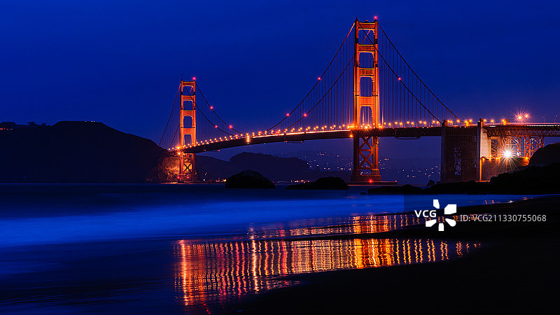 吊桥夜景，旧金山，加利福尼亚，美国，美国图片素材