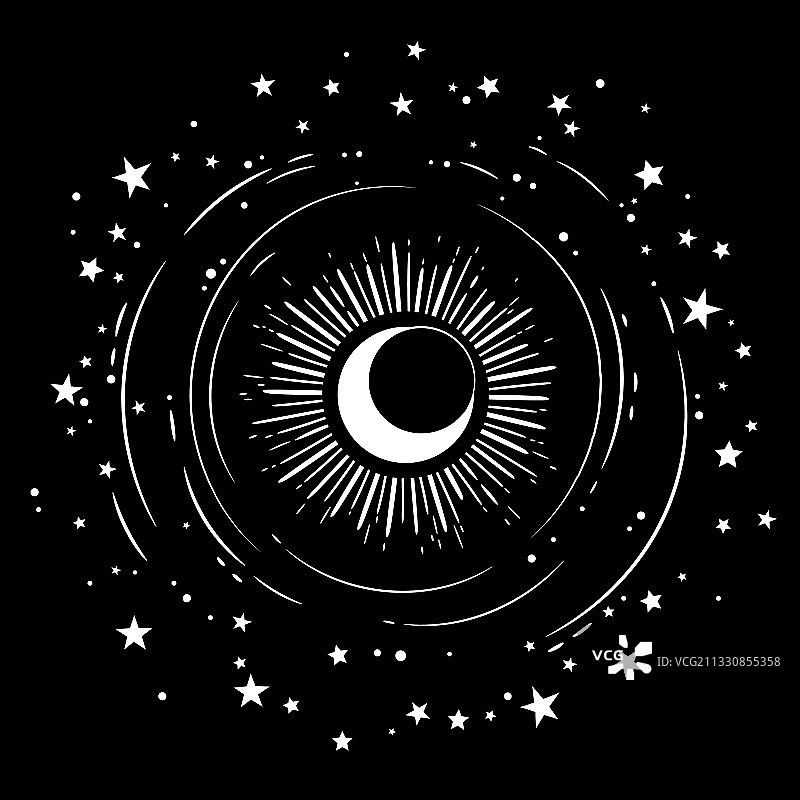 白色圆形图案装饰太阳和星星图片素材
