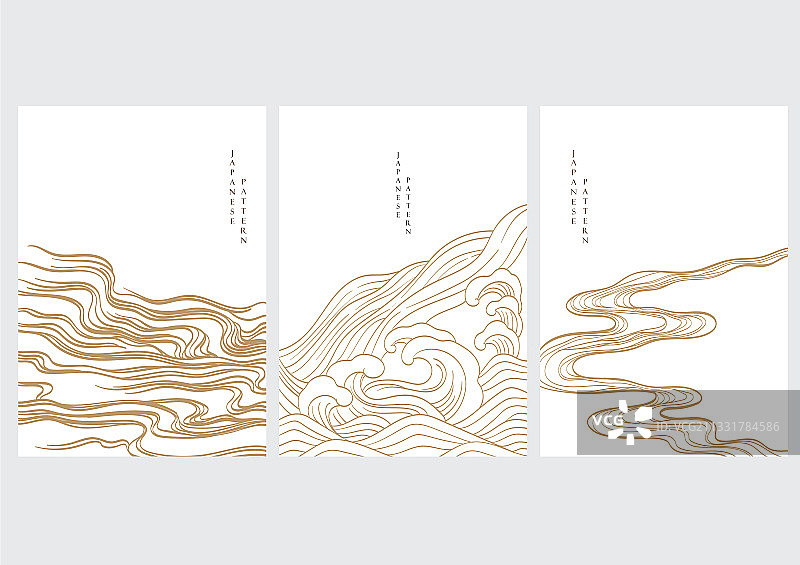 日本背景与手绘波浪元素图片素材