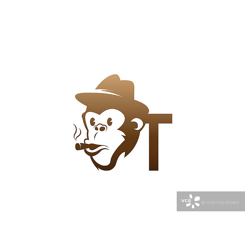 猴子头图标标志与字母t模板图片素材