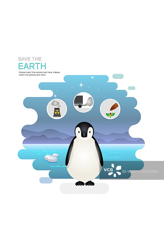 企鹅和被污染的栖息地的插图图片素材